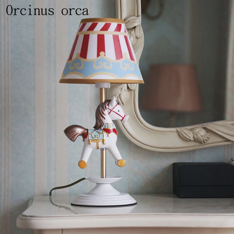 Cartoon creative merry go round desk  lamp Boy Girl Bedroom bedside lamp American personality LED animal resin desk lamp