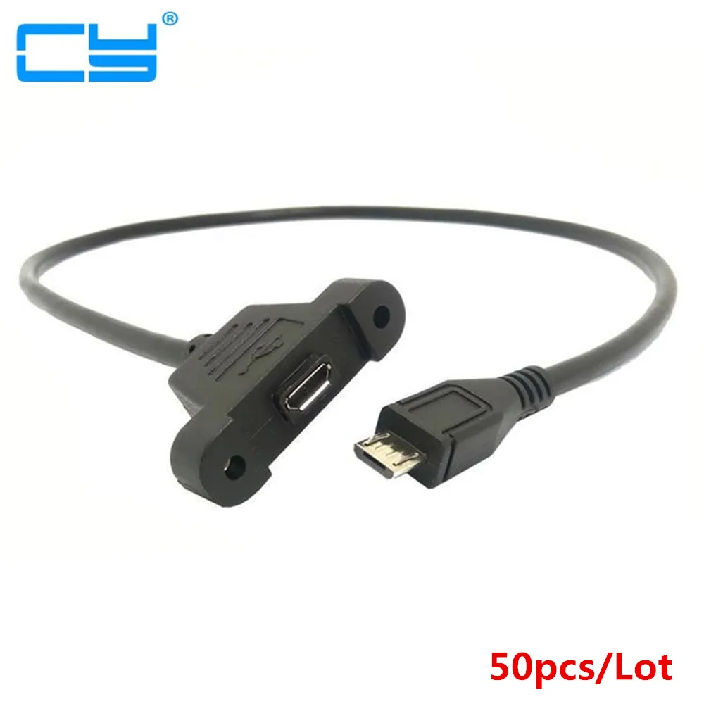 

50pcs/Lot Screw Lock Panel Mount Micro USB 2.0 Type B Male to Female Extension Data Sync Power Charge Cable Screws Shielding