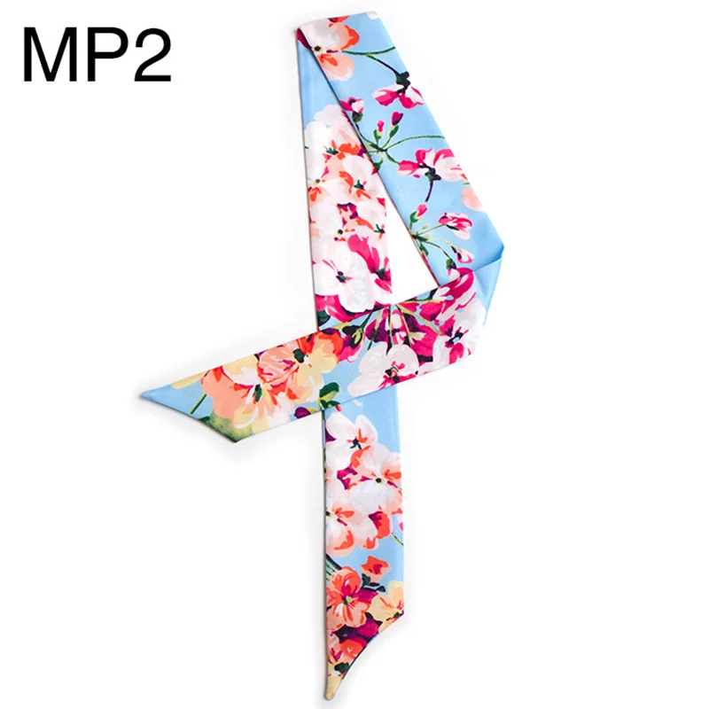 New Twill Emulation Silk Small Women Fashion Geranium Bag Scarf Hair Bags Handle Tie Multifunction Ribbon Long Scarf