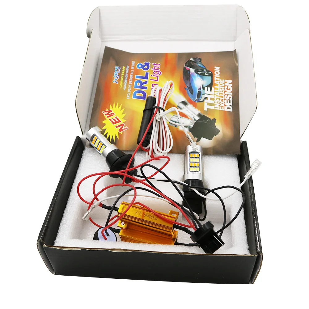 2x T20 7440 50W 2835 42SMD Error Free Canbus LED DRL Daytime Running Lights & Front Turn Signals All in One T20 7440 Turn Light