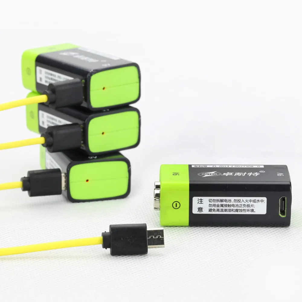 4 sztuk ZNTER 9V 600mAh USB akumulator litowy wielokrotnego ładowania 6F22 akumulator litowy wielokrotnego ładowania + 1 sztuk 4 w 1 Micro kabel do