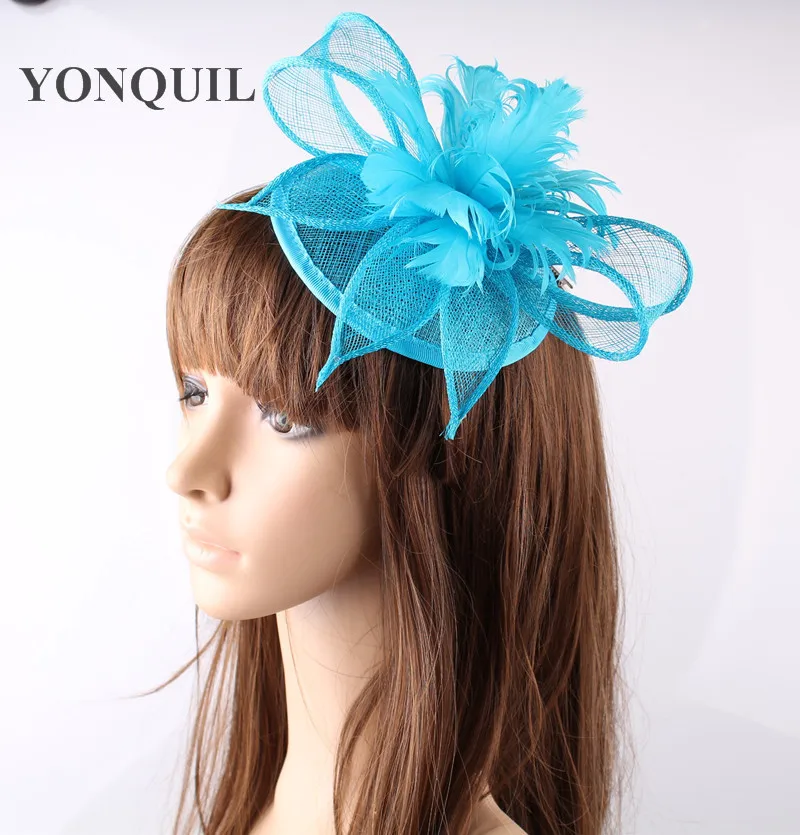 

Wedding Sinamay Hats Nice Feather Flower Lady Fascinators Craft Bridal Women Headbands Accessories For Church Party Headwear