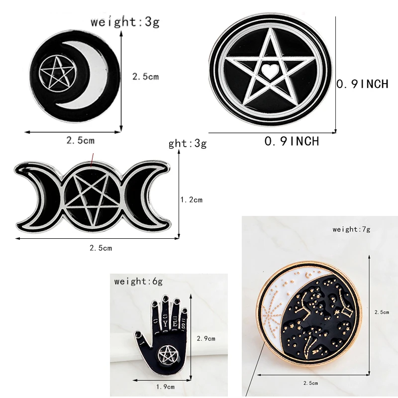 Witch pins collection Pentagram Triple moon Constellation Wizard Brooches Witchy Goth Jewelry Lapel pin for Witches