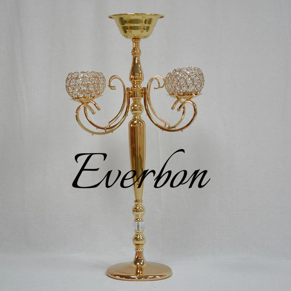 

H84cm central glass table Bling gold candlestick wedding Candelabra party decoration