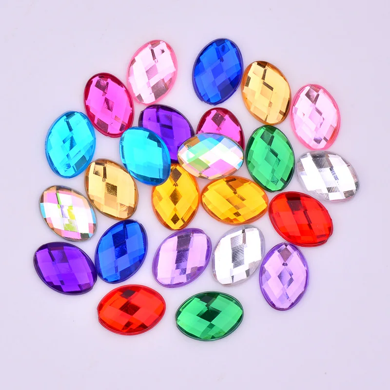 JUNAO 100pcs 18*25mm Mix Color Big Oval Rhinestones Flatback Acrylic Gems Clear AB Crystals Stones Glue On Scrapbook Beads