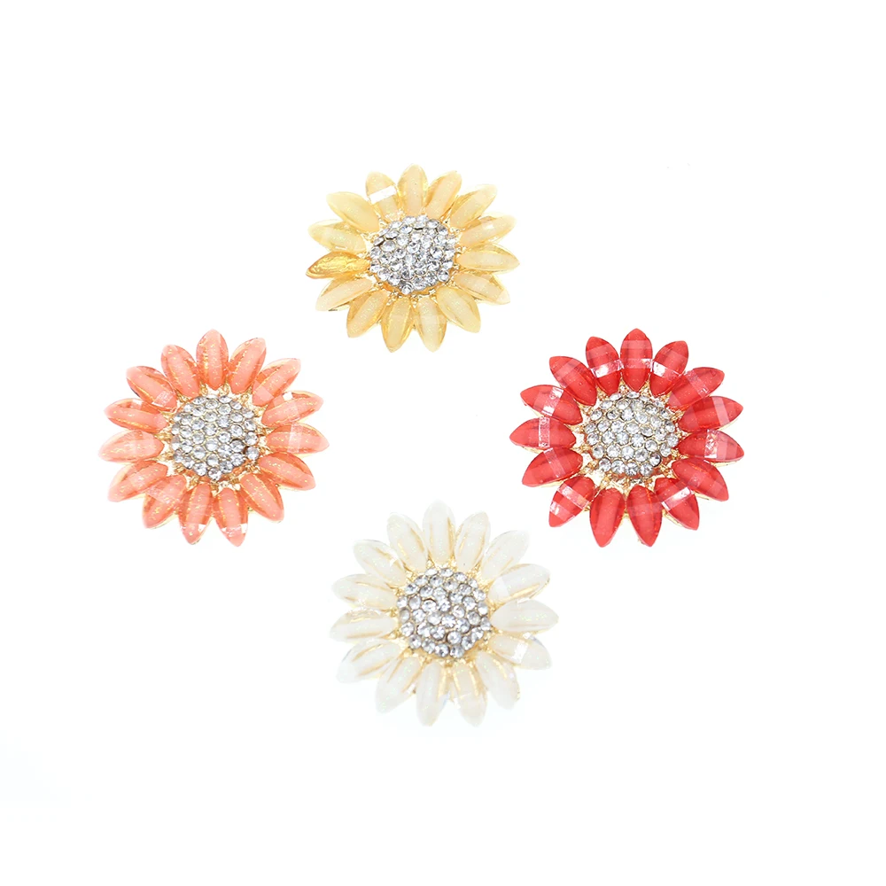 100pcs/New Fashion Sparkly Rhinestone Acrylic Sunflower Flat Back Brooch/Badge Reel/Button Jewelry Decoration For Gift/Party