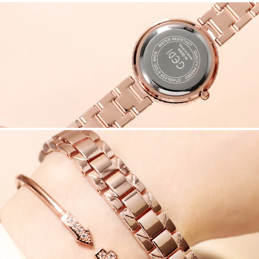 Imagem -05 - Gedi Ver Women Quartz Rose Gold Veres Ladies Clock Top Brand Rhinestone Luxury Female Wrist Ver Girl Relógio Feminino