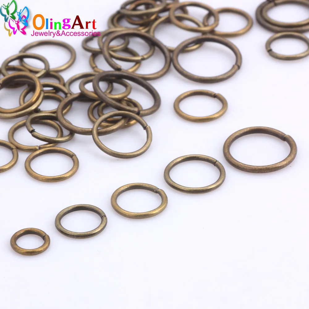 OlingArt Obrądzane brązem kółka łącznikowe 6mm/8mm/9mm/10mm/12mm, różne rozmiary, do samodzielnego tworzenia biżuterii, średnica drutu 1.0MM