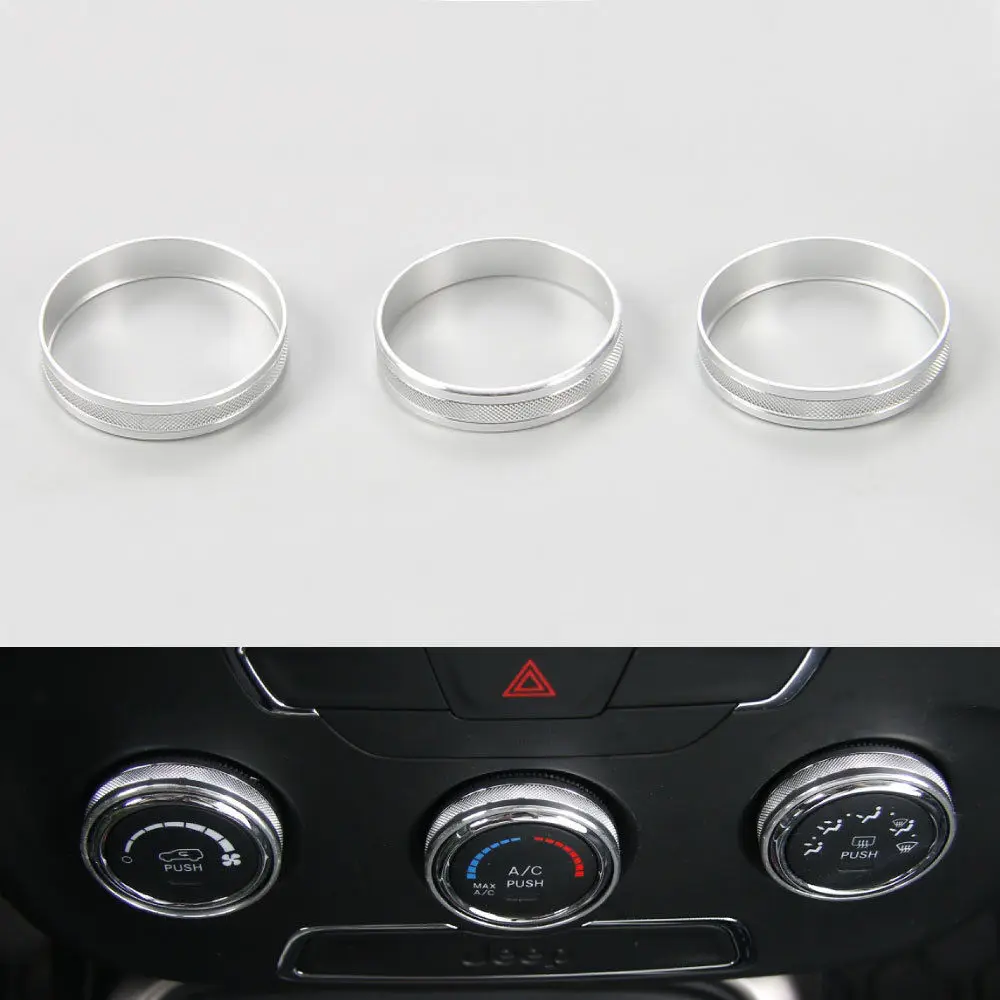 BBQ@FUKA 3x Car Air condition AC Vent Swich Button Knob Cover Ring Red/Blue/Silver/Gold Fit For Jeep Compass 2017