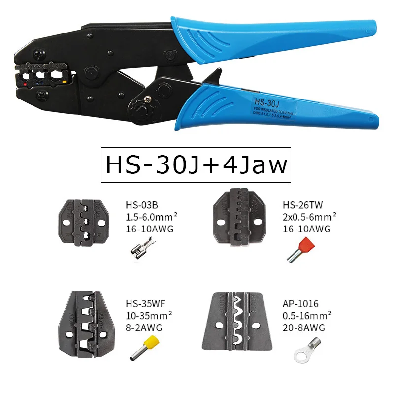 HS-30J 4Jaw Crimping Plier Kit with Multi-Functional Handheld Pliers Set for Wire Crimper Tool A35WF, A1016, A26TW, AV-03B Types