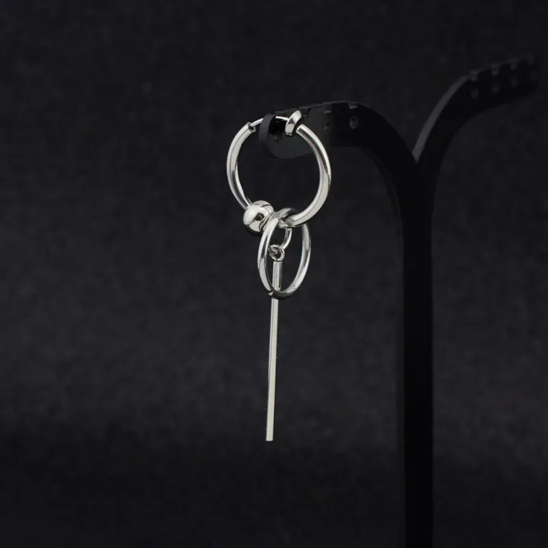 Original design trendy men\'s earrings stainless steel earrings earrings long beaded fine earrings without pierced spring clips
