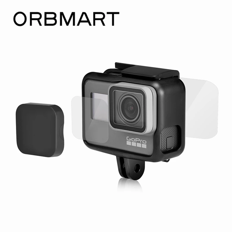 ORBMART Ultra-Clear Tempered Glass Lens Protector + Screen Protector + Hard Lens Cap Cover For GoPro Hero 5 6 7 Black Gopro5