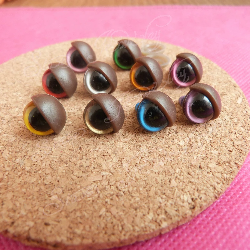 100pcs/lot---10mm mixed color safety toy eyes with eyelid with washer---you can choose eyelid color