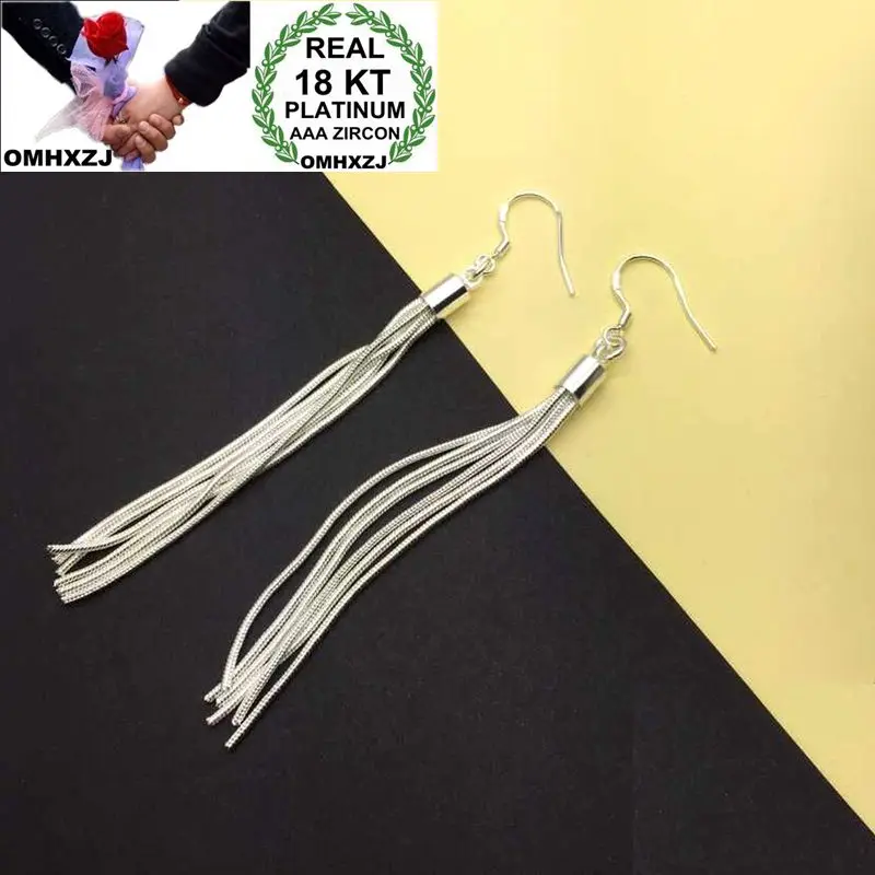 OMHXZJ Wholesale Personality Fashion OL Woman Girl Party Wedding Six Lines Long Tassel White 18KT White Gold Earrings YE321