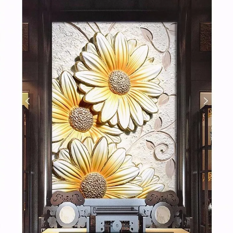 beibehang version Chrysanthemum relief Continental backdrop stereo 3D photo wallpaper mural fresco living room background murals