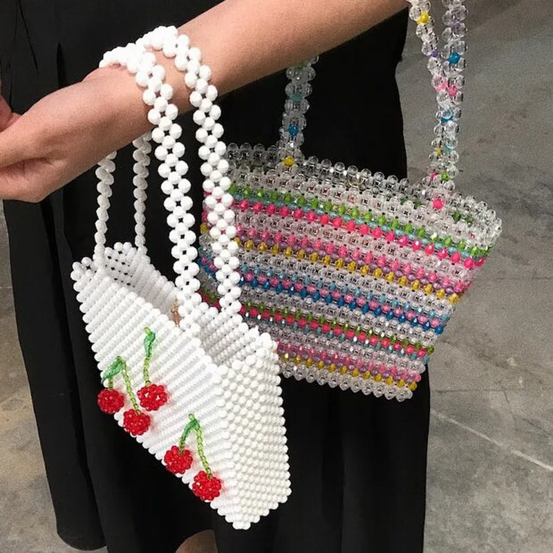 

Luxury Women Bag Acrylic Pearl Tote Top-Handle Bucket Bag Brand Handmade Beaded Designer Handbags Ladies Party Evening Bags Girl