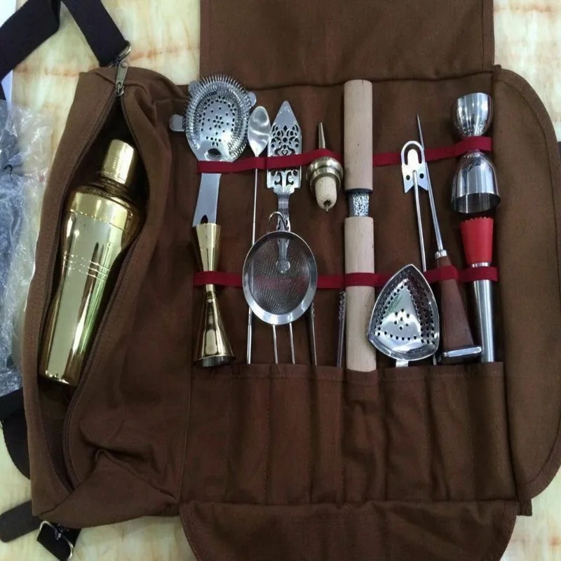 Professional bartender tool combination bag bar kit across toolkits cocktail shaker set