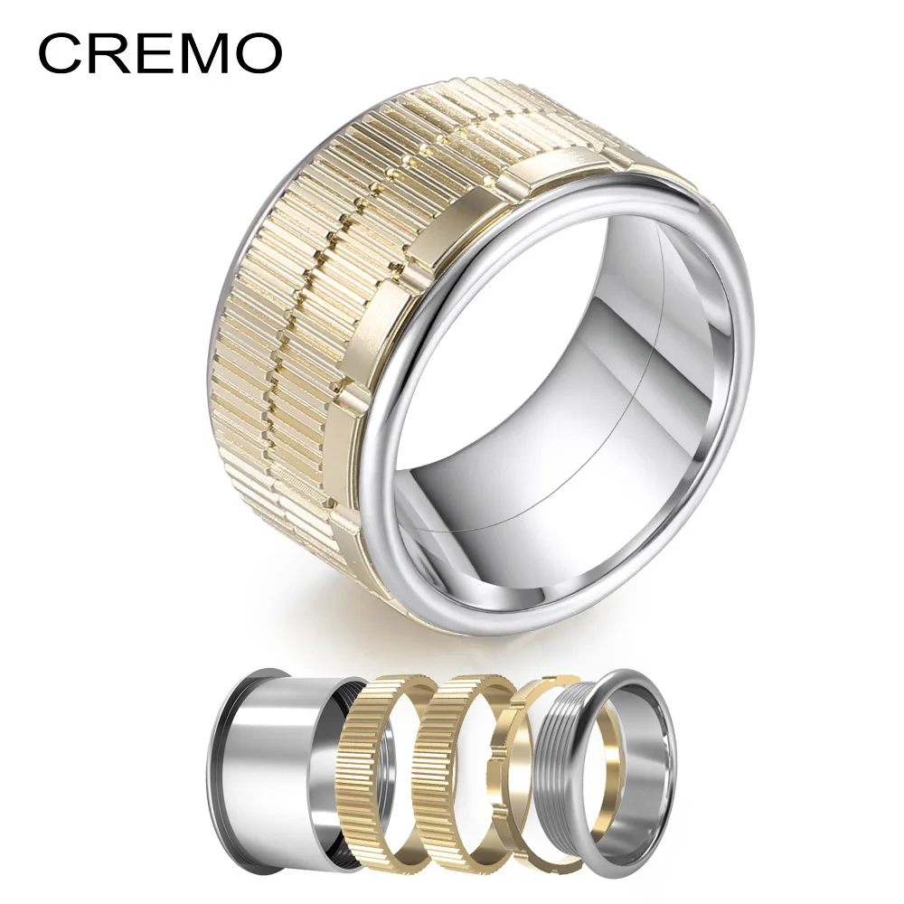 Cremo Gear Gold Ring Interchangeable Stainless Steel Rings Gear Band Combination Fidget Meditation Wedding Ring Femme Bijoux