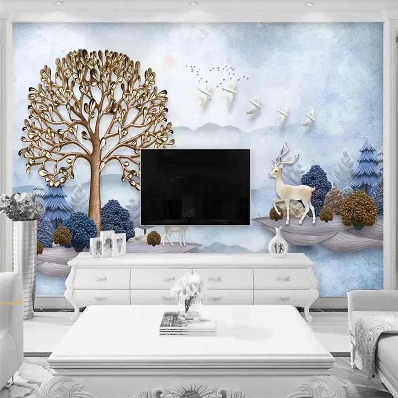 

Custom Mural Wallpaper Modern Minimalist Three-dimensional Wealth Tree Tv Background Wall