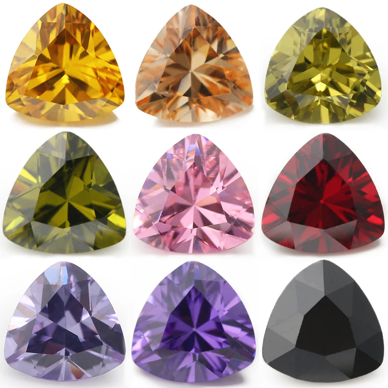 Size 3x3mm~12x12mm AAAAA Trillion Shape Pink Purple Orange Garnet Color Cubic Zirconia Stones White CZ Gems For Jewelry