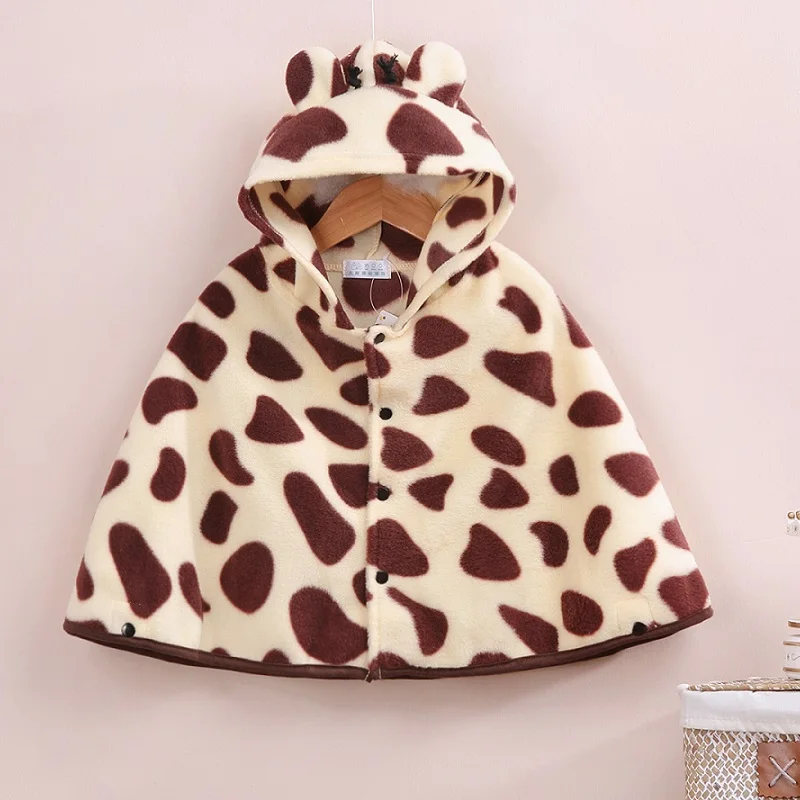 Hooyi Fleece Baby Coats Autumn Baby Boy Cloak Newborn Cape Girls Shawl Infant Coats Frog Strawberry Duck Leopard Hooded Mantle