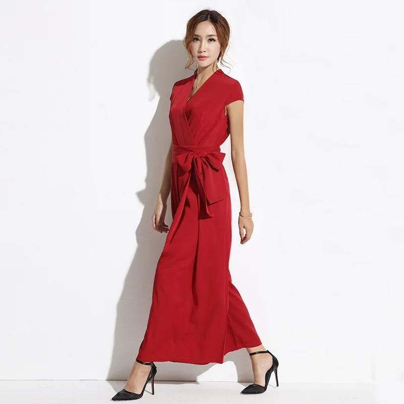 Đồng Màu Jumpsuit Mùa Hè 2019 Nữ Cột Dây Áo Liền Quần Paysuits Ống Rộng Thanh Lịch Liền Quần Cho Nữ 2019 DD2118