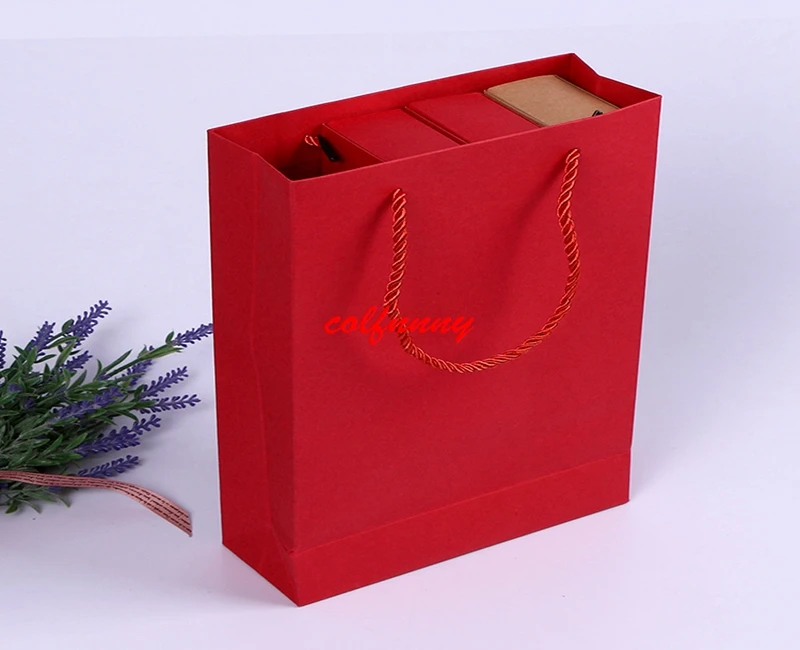 400PCS Kraft Paper Gift Bag With Handle 19x7X27cm Wedding Birthday Party Gift Christmas New Year Shopping Package Bags F052206