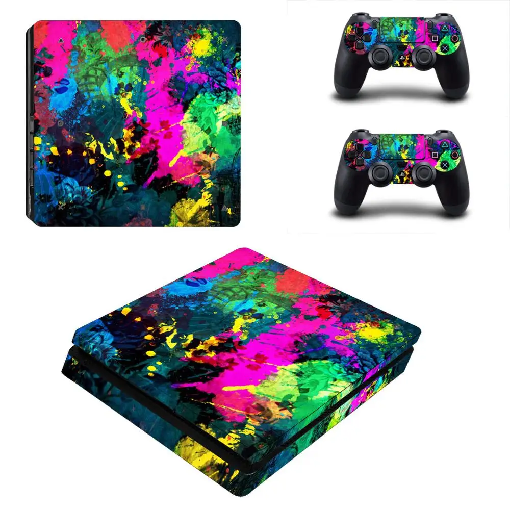 Painting PS4 Slim Skin Sticker Decal For Sony PlayStation 4 Console and 2 Controllers for DualShock 4 PS4 Slim Skins Stickers