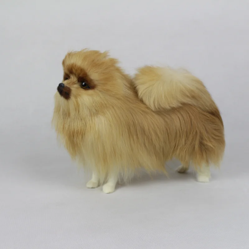 simulation cute standing yellow pomeranian 25x20cm model polyethylene&furs dog model home decoration props ,model gift d606