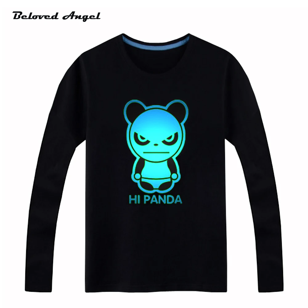 100%Cotton Long Sleeve Boys Girls T-shirts Children Brand Tops Kids Hip Hop Neon Print Party Club Wear Night Light Punk Top Tees