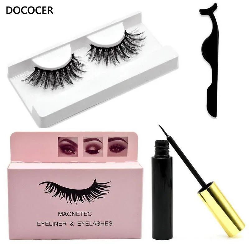 Natural 3D Magnetic Eyelashes Kit Handmade False Eyelashes Magnet Lashes Extension Magnetic Eyeliner Makeup With Tweezers Set