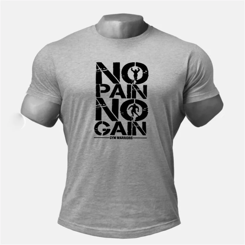 Muscle guys Brand Men\'s NO PAIN NO GAIN Gym T Shirts,Bodybuilding Fitness Workout Clothes Cotton T-Shirt