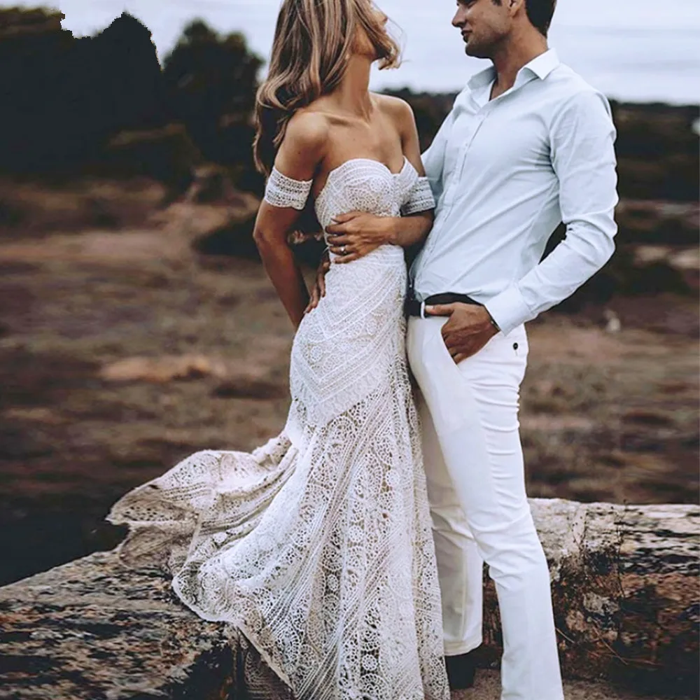 Sexy Boho Beach Soft White Lace Mermaid Wedding Dress Sweetheart Long Bridal Dress Hawaiian Bride Gown Summer vestido de