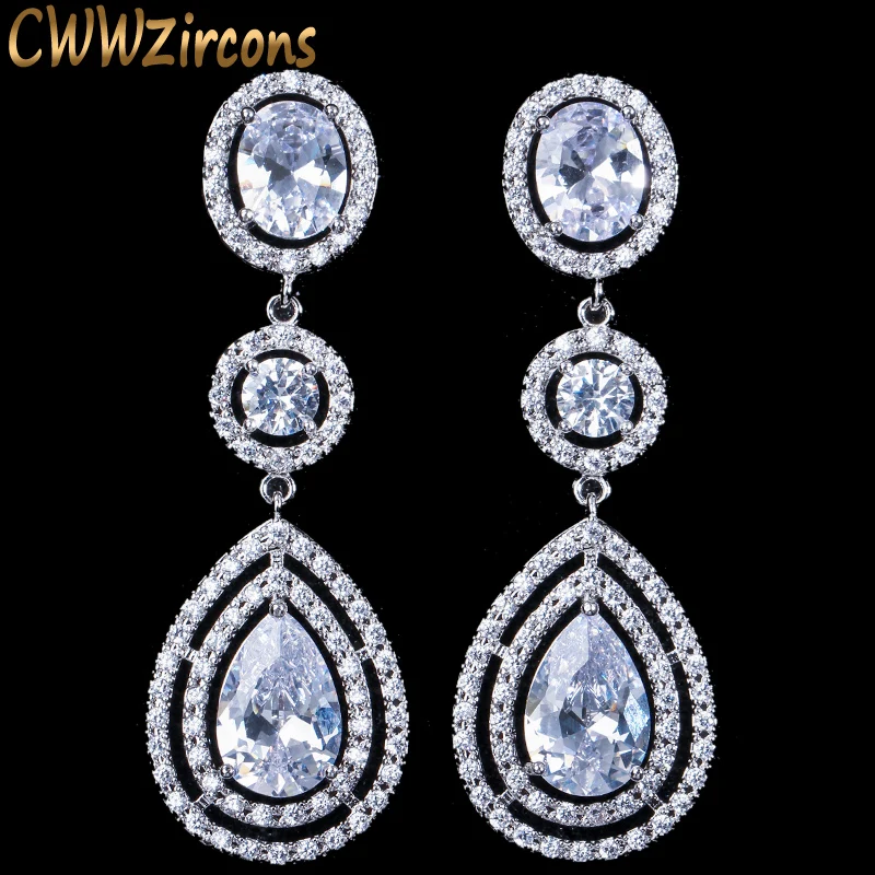 

CWWZircons Super Luxury Women Costume Jewelry Micro Full Round CZ Crystal Dangling Long Drop Earrings for Women CZ159