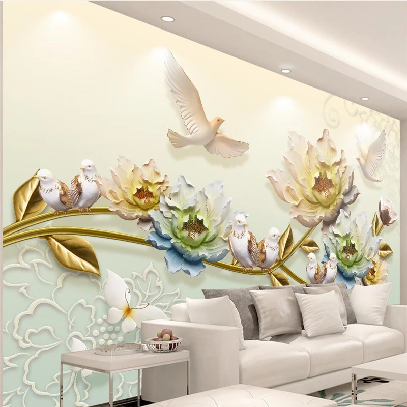 

beibehang Custom wallpaper 3D relief new Chinese flower blooming rich peony jewelry bedside decorative painting 3d wallpaper