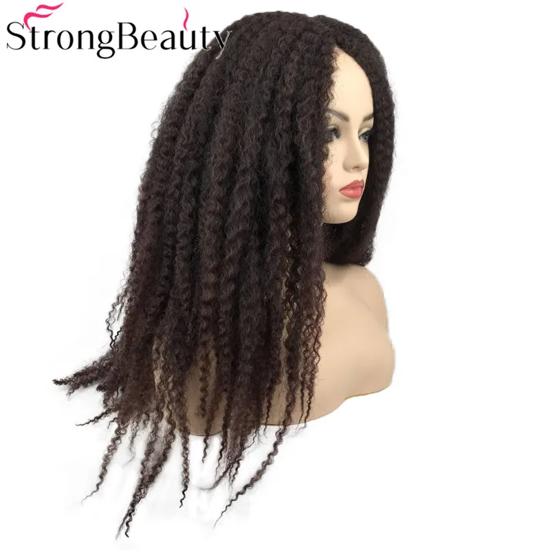 Strong Beauty syntetyczne Afro perwersyjne kręcone włosy plecione długie ciemnobrązowe/czarne pojedyncze pręty Twist Out peruki Ombre dla czarnych