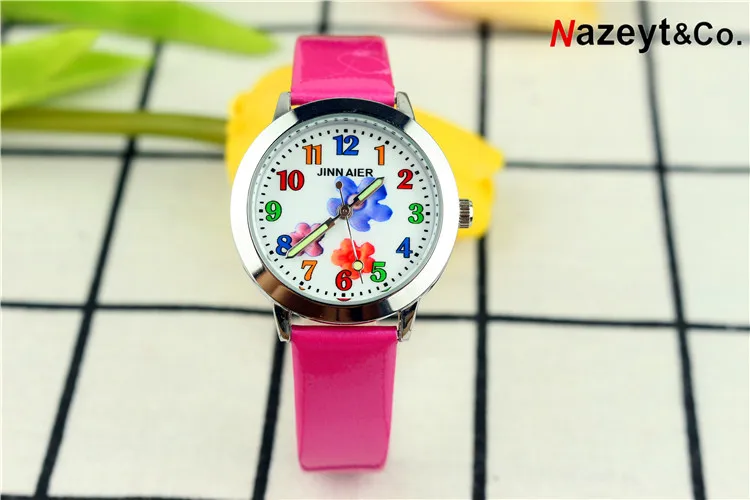 Reloj de pulsera de cuarzo diseño simple con cara de flores para niños y niñas