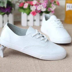 Women White Sneakers 2019 Spring Summer PU Leather Casual Flat Shoes Black Sneakers For Woman Non-Slip Shoes Comfortable Sneaker