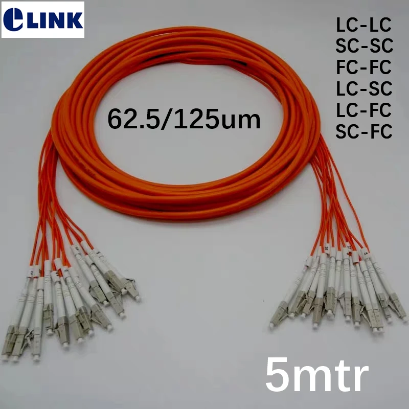 12 core Breakout Patch cord 5M LC-LC SC-SC LC-SC FC-FC LC-FC SC-FC MM 62.5/125um ftth 2.0mm LC SC FC optical fiber jumper ELINK