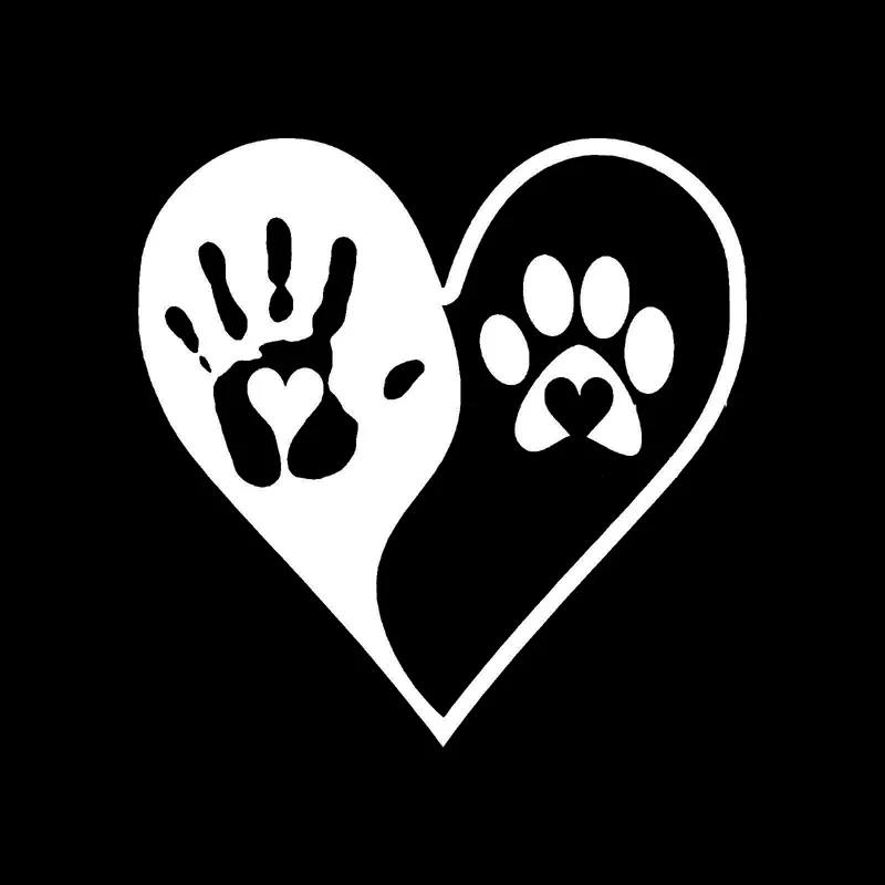 16cm*16cm Fashion Heart Yin Yang Hand Dog Paws Print Vinyl Decals Car Sticker Black/Silver Accessories S6-3856