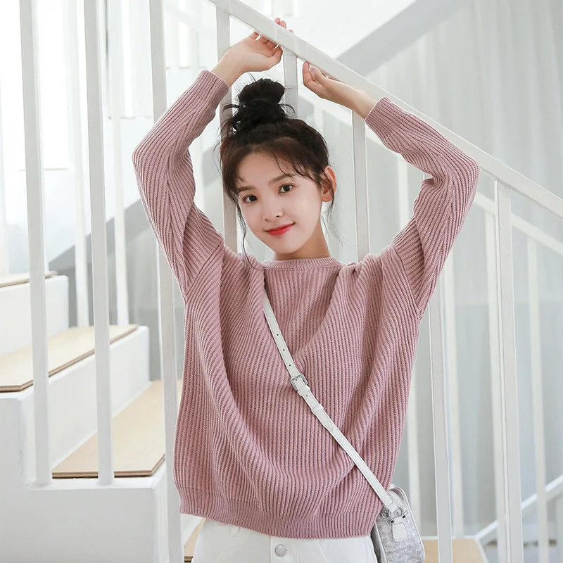 

Sweater Women Fall Winter Round Collar Pullover Ladies Loose Long Sleeve Bottoming Sweaters Female Casual Sweet Girl Tops H9417