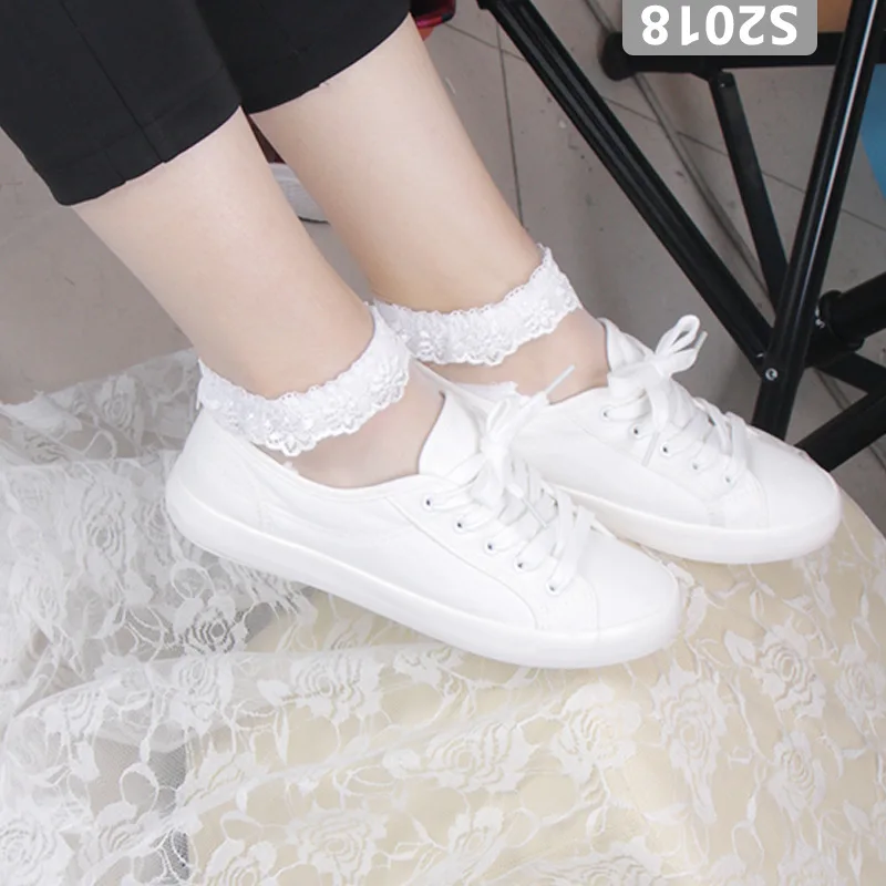 10pair/lot Summer Handmade Lace Black White Pure Color Cotton Bottom Breathable Transparent Elastic Crystal Silk Socks 22-25cm