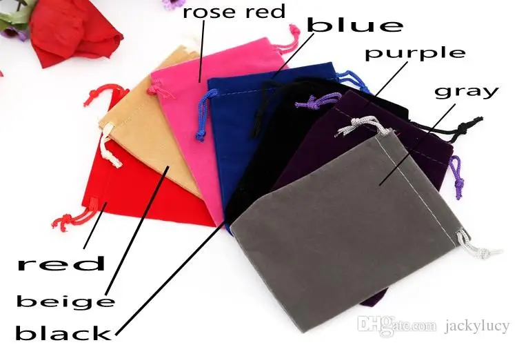 7 x 9 cm Fashion Jewelry Pouches Bags Velvet Drawstring Bags Black Red Blue Purple 5 Colors Avialable Free Shipping