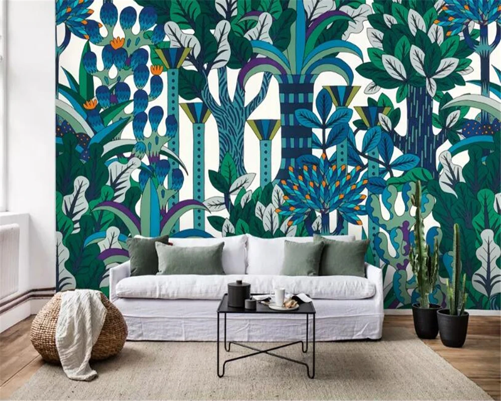 Custom size mural nostalgic rainforest plants 3d Wallpaper painting home decoration relief self-adhesive material Wall paper