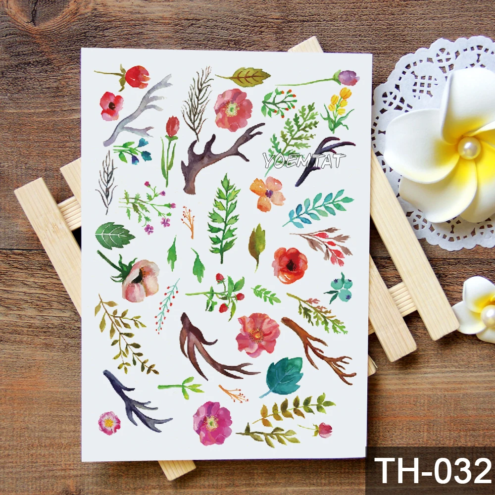 Waterproof Temporary Tattoo Sticker Leaves flowers pattern tattoo Water Transfer body art fake tattoo for women men