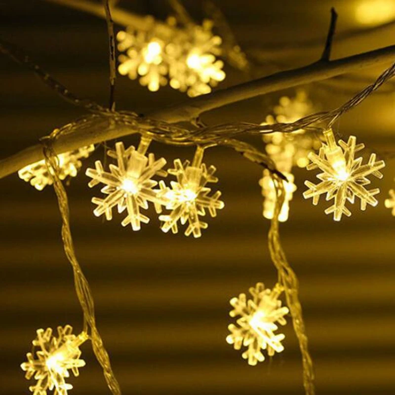 2/5/10M LED Snowflake String ไฟ Fairy Garland คริสต์มาสต้นไม้ New Year Room วันวาเลนไทน์ตกแต่ง Lighys USB แบตเตอรี่