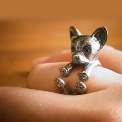 Vintage Adjustable Chihuahua Wrap Ring Retro Men Rings High Quality Brand Designer Dog Jewelry free ship