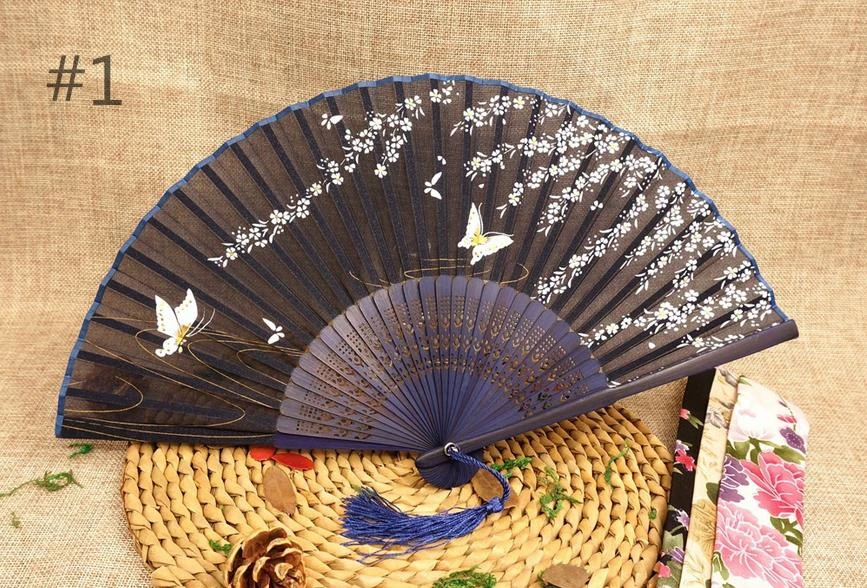 

100pcs Vintage Chinese Japanese Silk Butterflies Sakura Folding Bamboo Hand Fan Wedding Bridal Favors Party Prom Gift