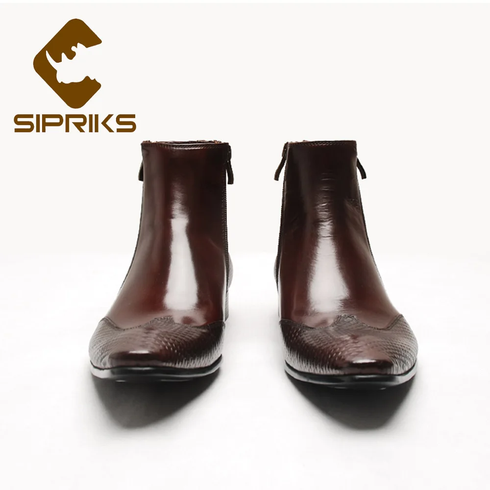 SIPRIKS Double Zip Boots Men\'s Burgundy Leather Ankle Boots Pointed Toe Black Wedding Booties Euro 45 Outdoor Shoes Italian