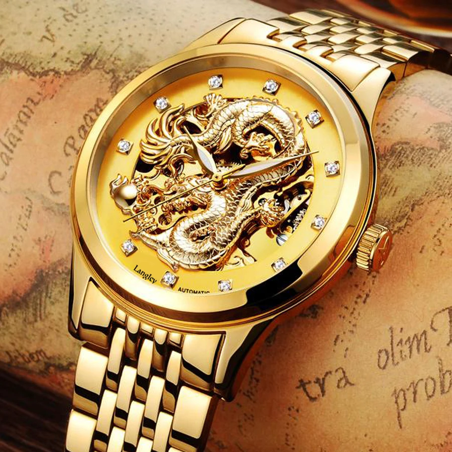 

Watches Men Luxury Brand Automatic Watch Stainless Steel Gold Skeleton Mechanical Watch Male Hollow Out Clock Relogio Masculino